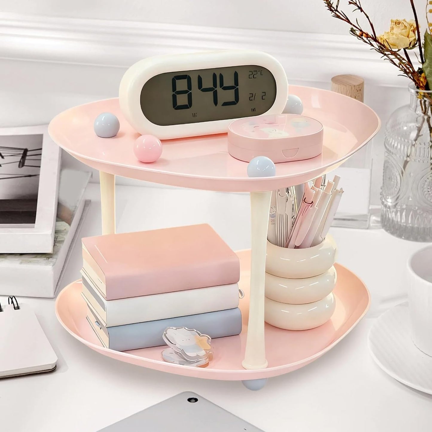 Multi-Purpose Heart-shaped 2 layer Baby Essentials Storage Stand - Blush Pink