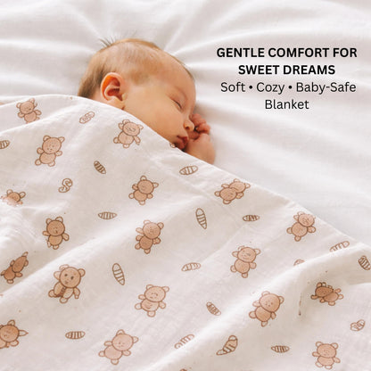 Organic Cotton Muslin Blanket - Bear Snuggle