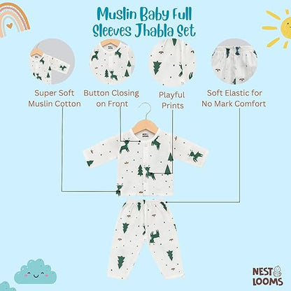 Muslin Full Sleeves Jhabla Set - Organic Cotton Muslin - Christmas Wonderland