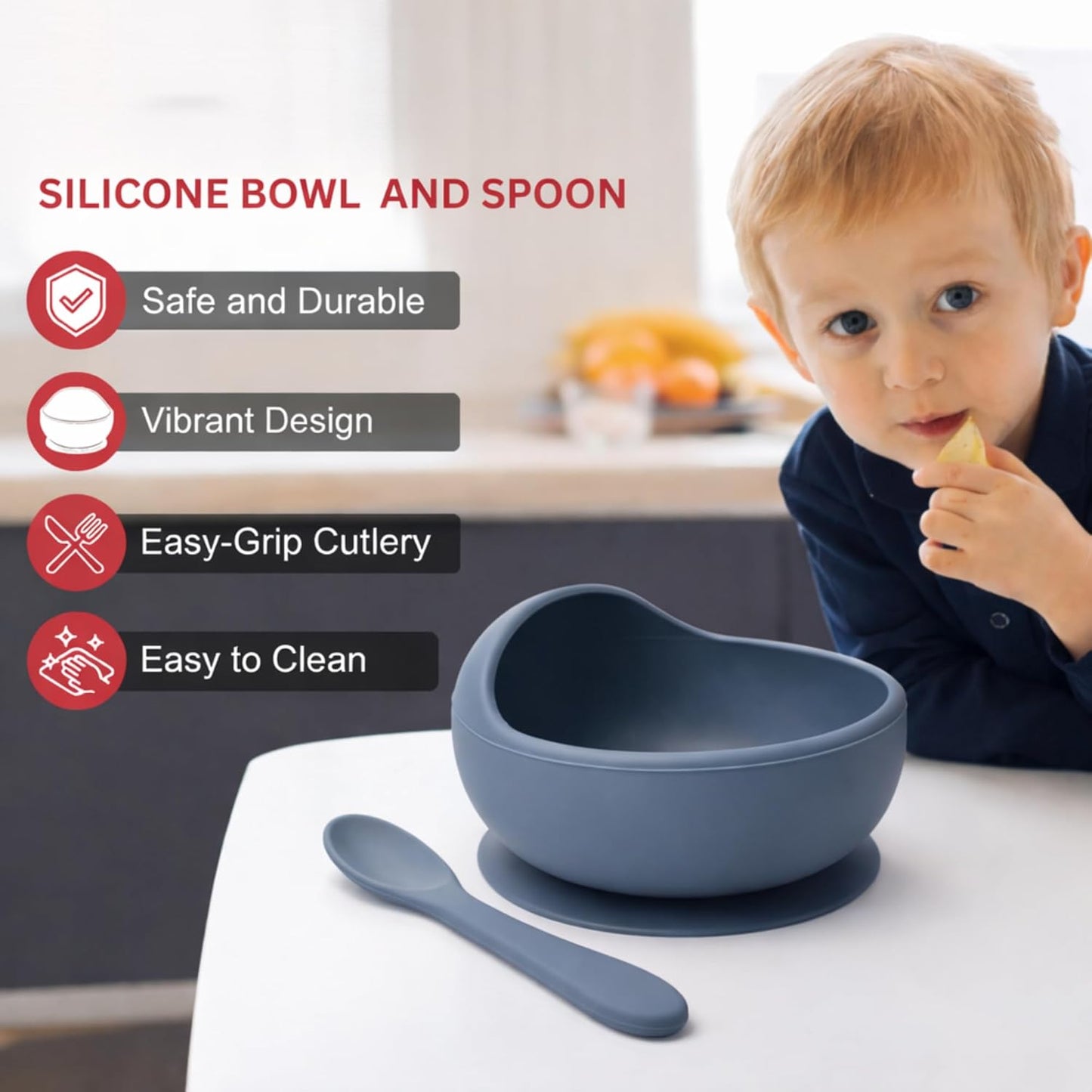 Silicone Suction Bowl & Spoon Set - Blueberry Blue
