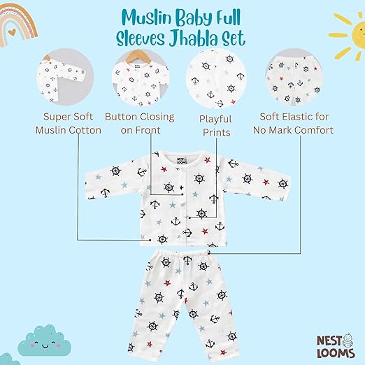 Muslin Full Sleeves Jhabla Set - Organic Cotton Muslin - Sailor Star
