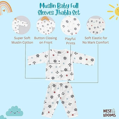 Muslin Full Sleeves Jhabla Set - Organic Cotton Muslin - Sailor Star