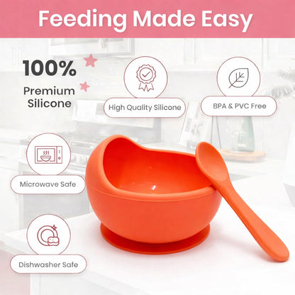 Silicone Suction Bowl & Spoon Set - Sunrise Orange