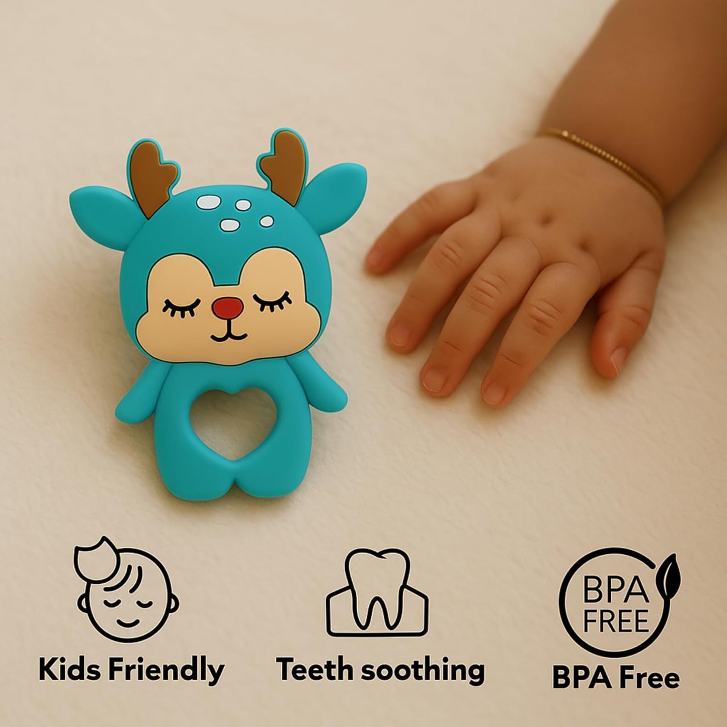 Silicone Cartoon Teether- Deer  (Turquoise )