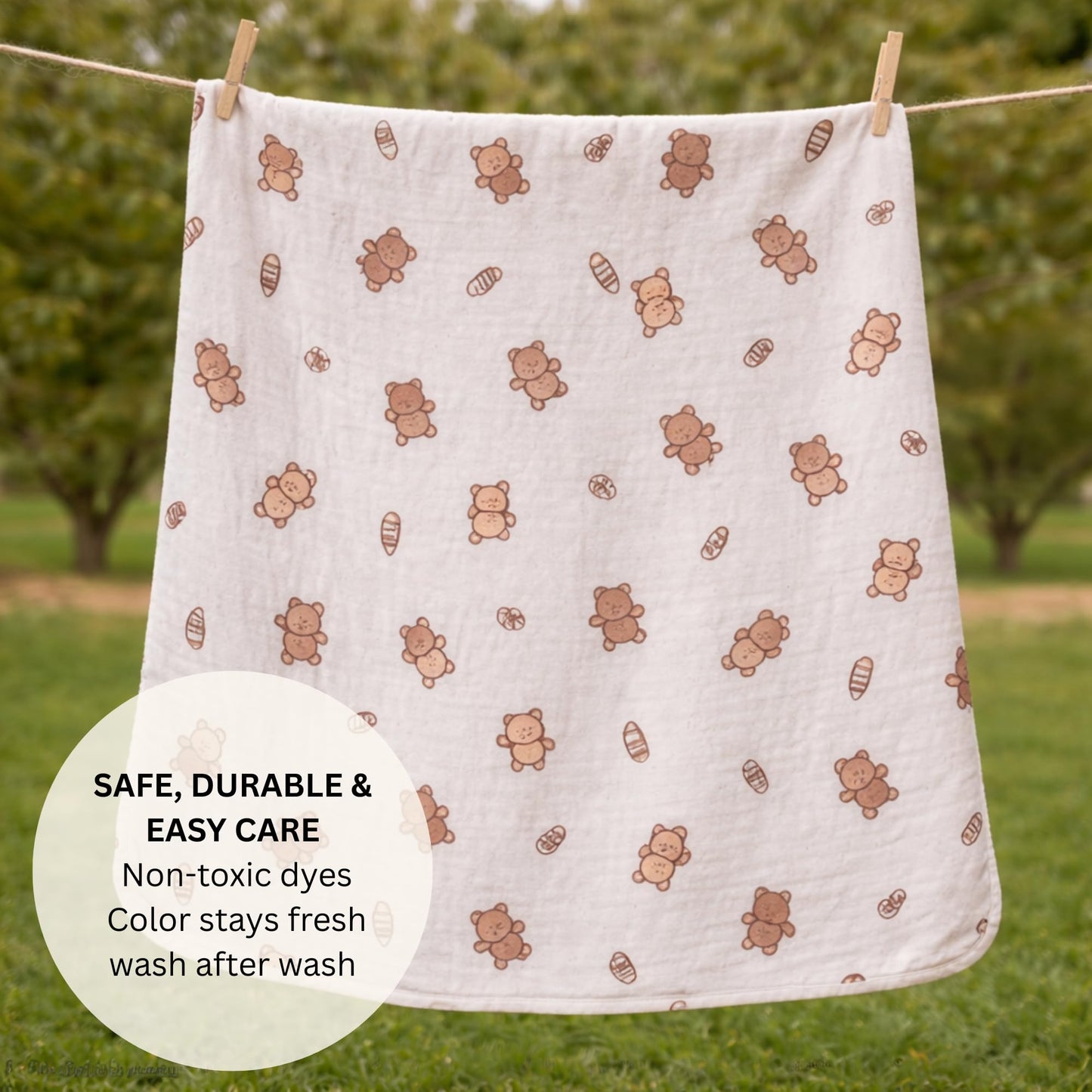 Organic Cotton Muslin Blanket - Bear Snuggle