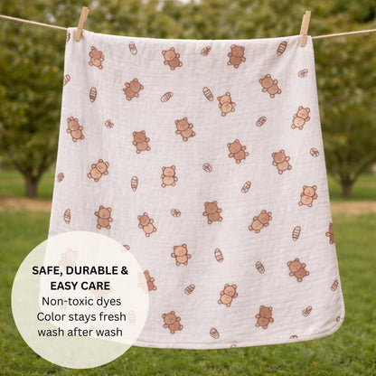 Organic Cotton Muslin Blanket - Bear Snuggle