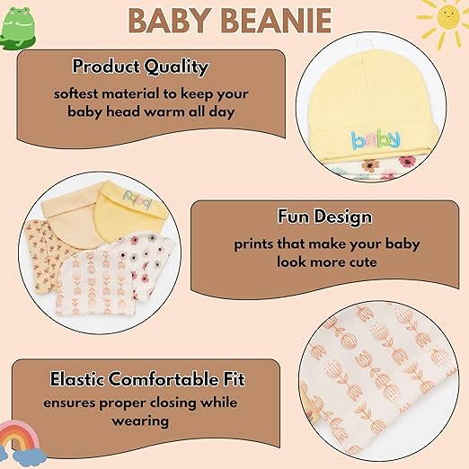 Unisex Baby Beanies Set of 5 - Golden Blossom