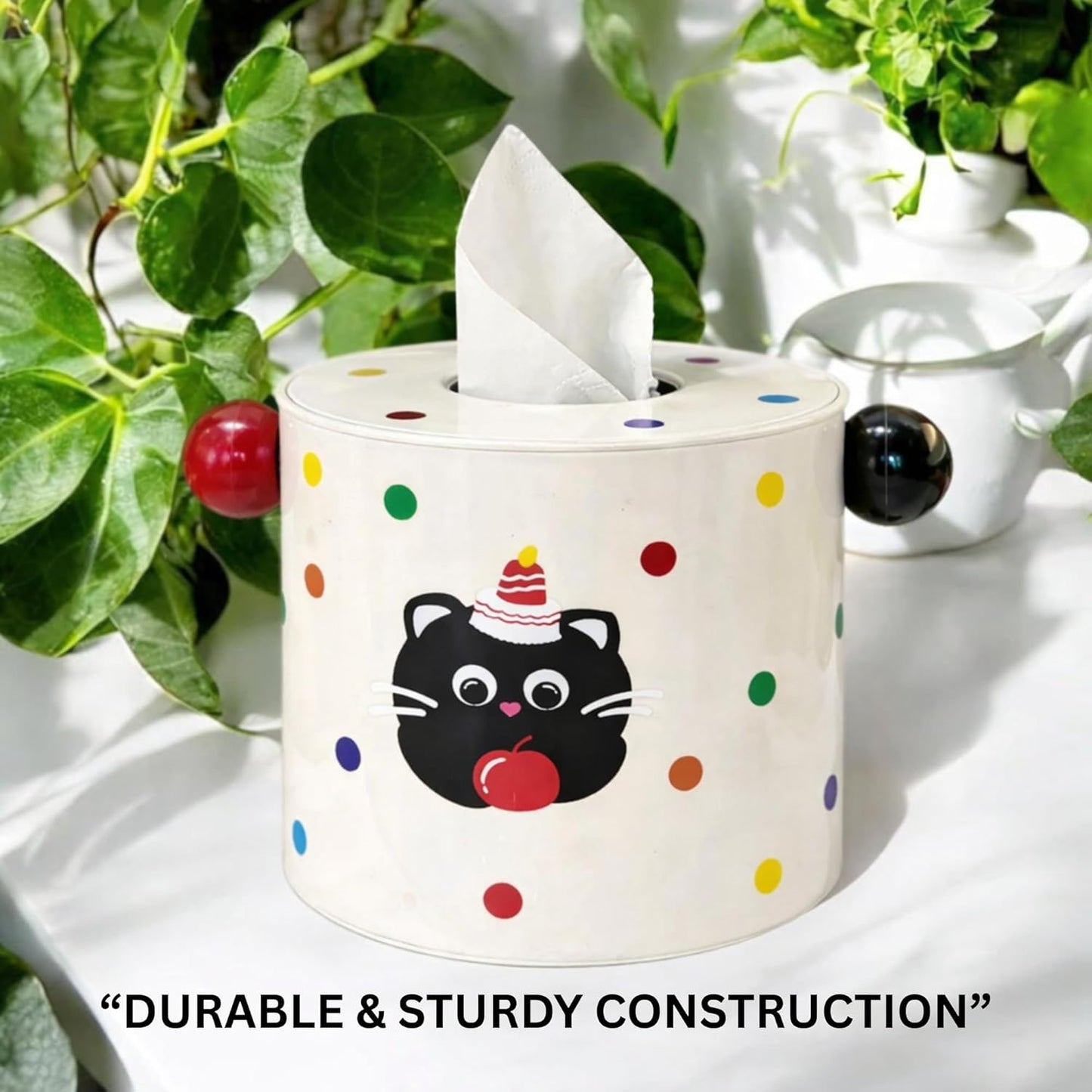 Decorative DIY Baby Wipes & Tissue Storage Box - Polka Kitty White