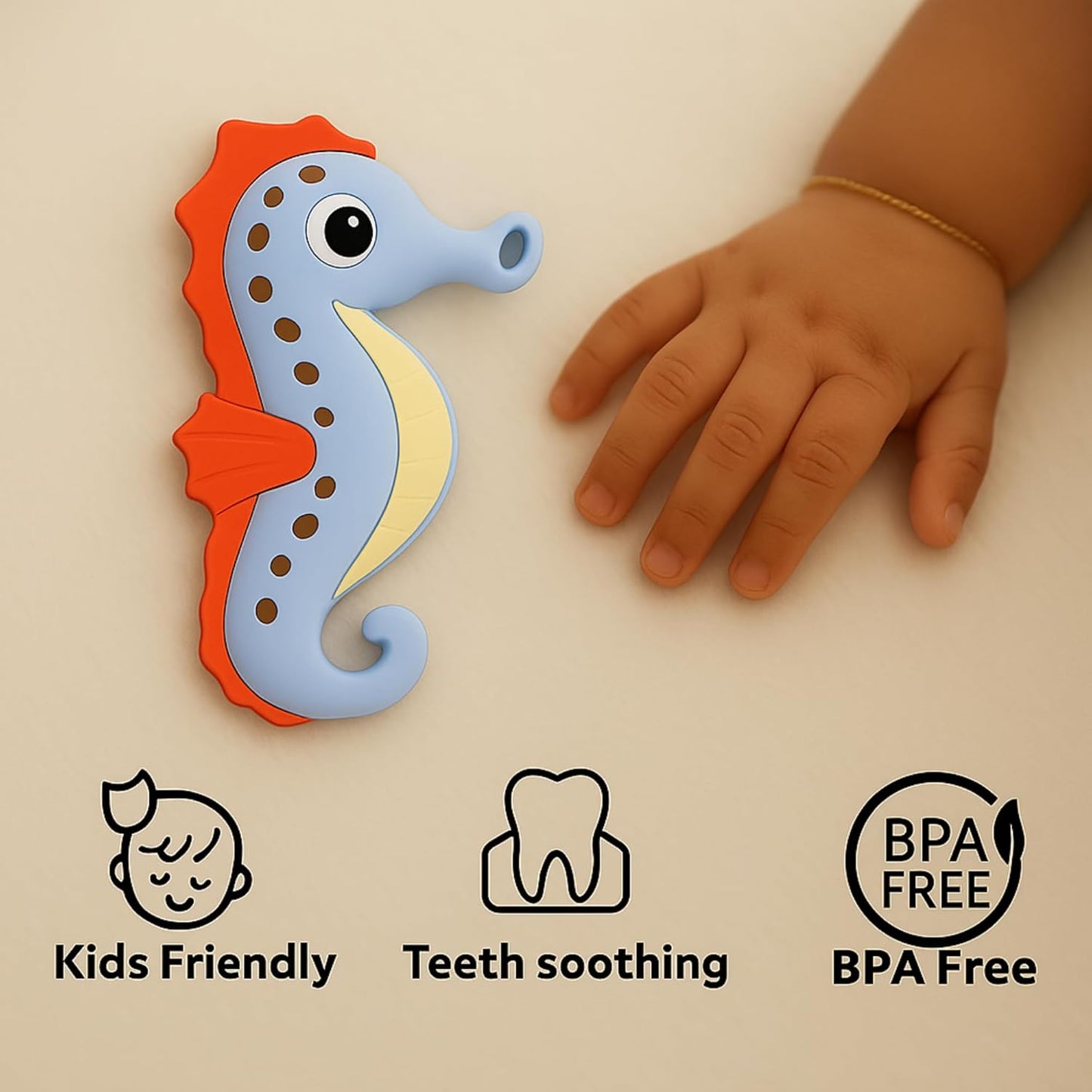 Silicone Cartoon Teether Seahorse (Sky-Blue)