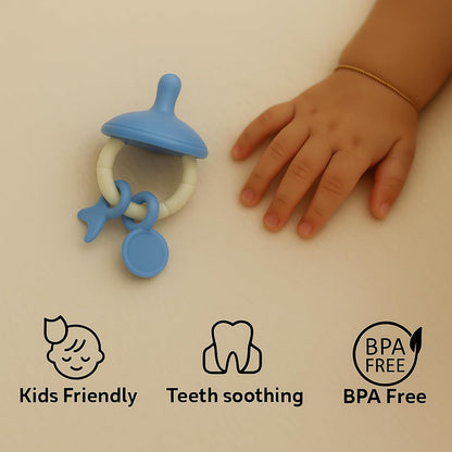 Premium Pacifier Silicone Teether with toy rings (Blue-white)