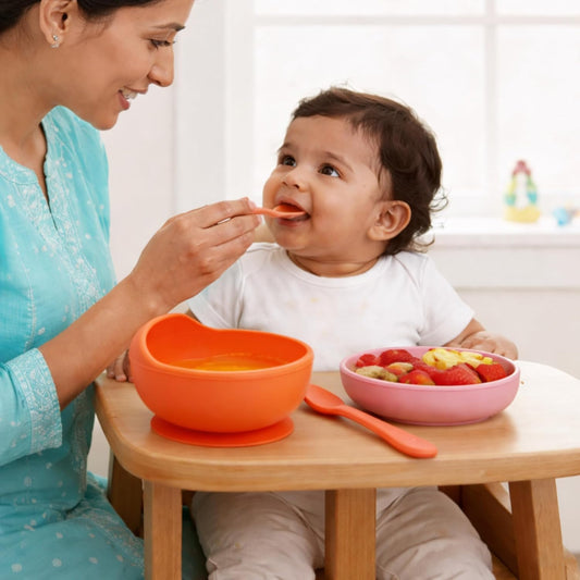 Silicone Suction Bowl & Spoon Set - Sunrise Orange