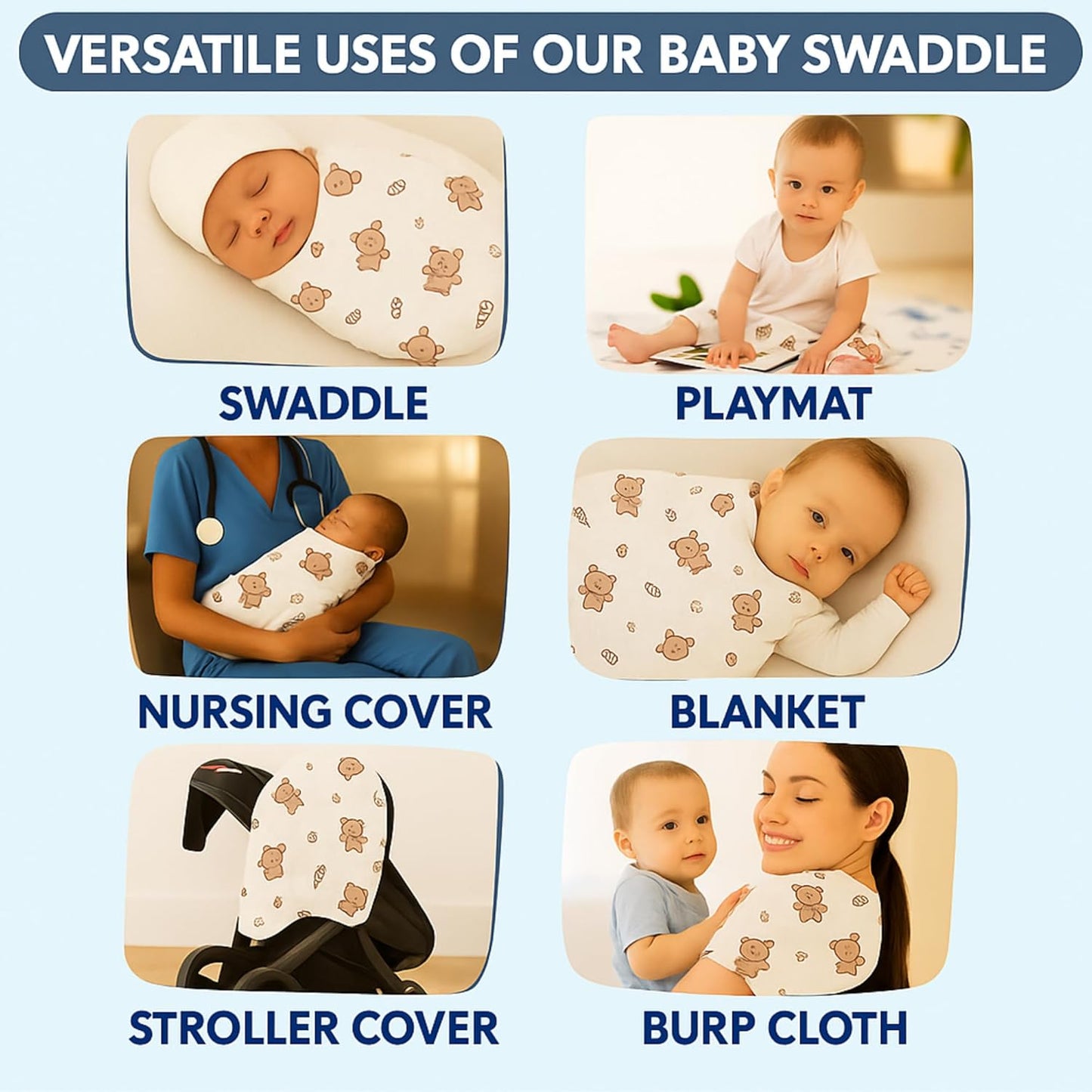 Baby Muslin Swaddle - Bear Snuggle