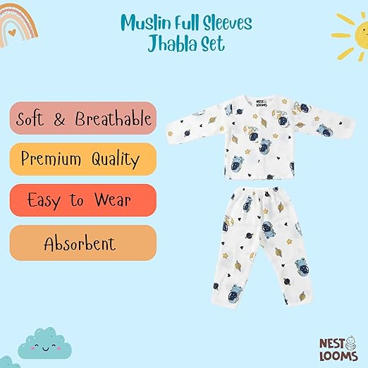 Muslin Full Sleeves Jhabla Set - Galaxy Woofs