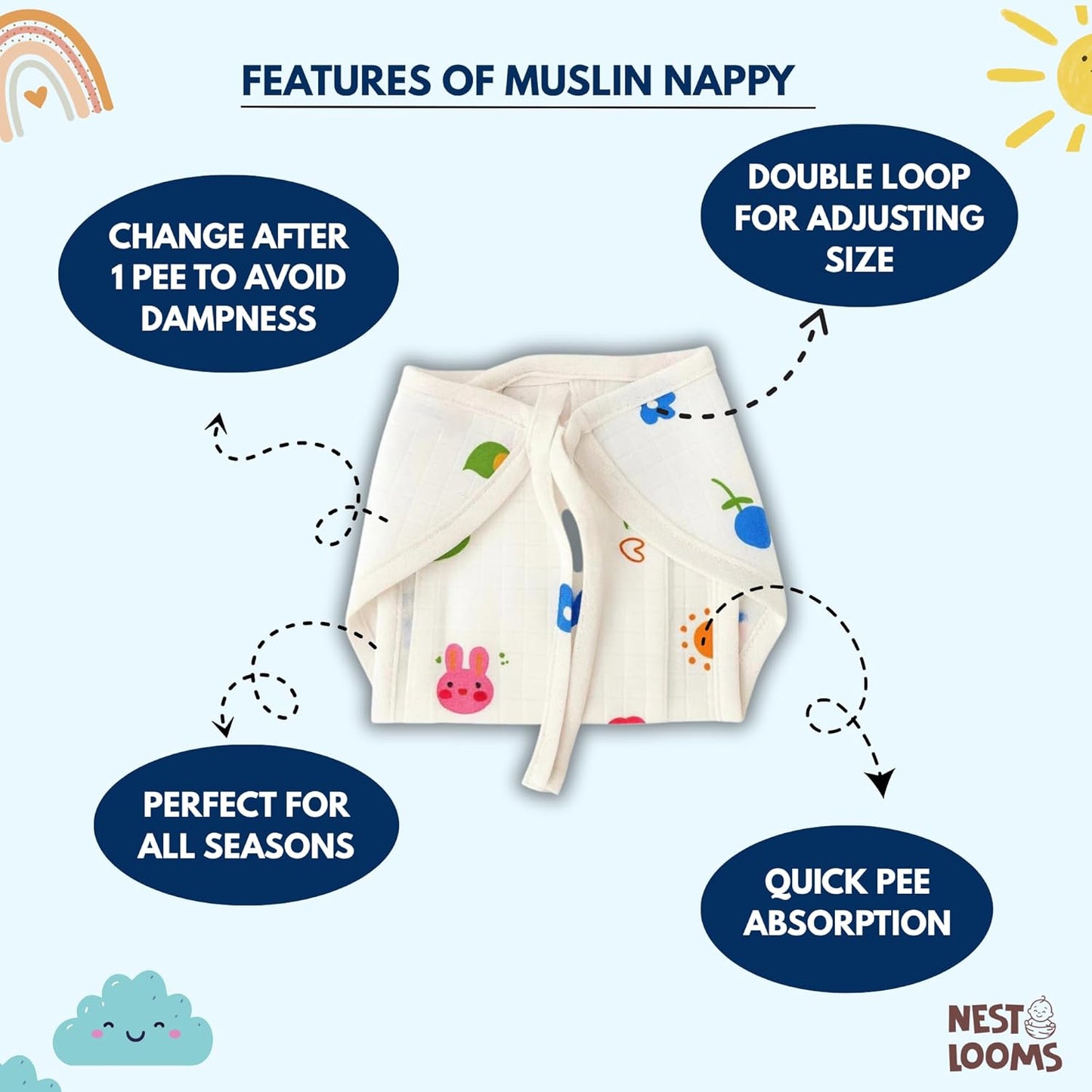 Muslin Nappy - Pack of 3