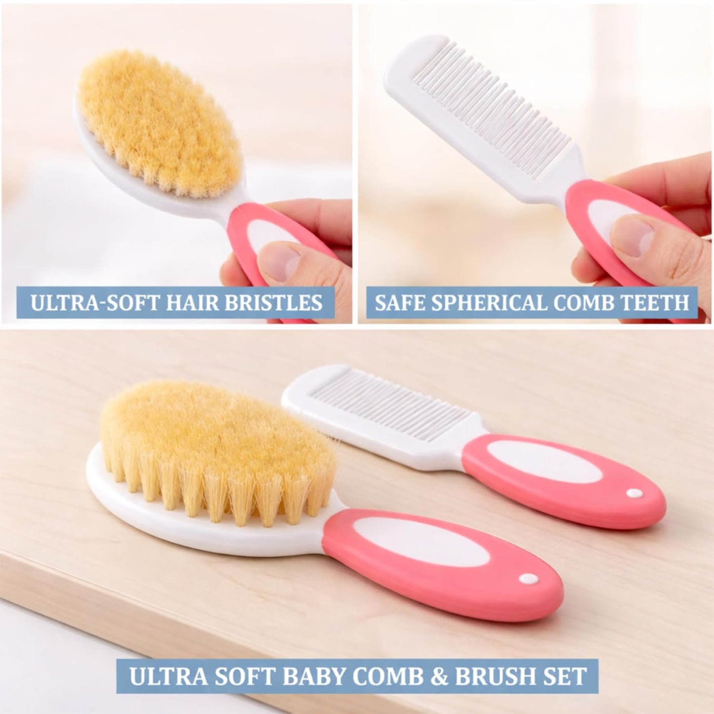 Baby Hair Brush & Comb Set - Pink