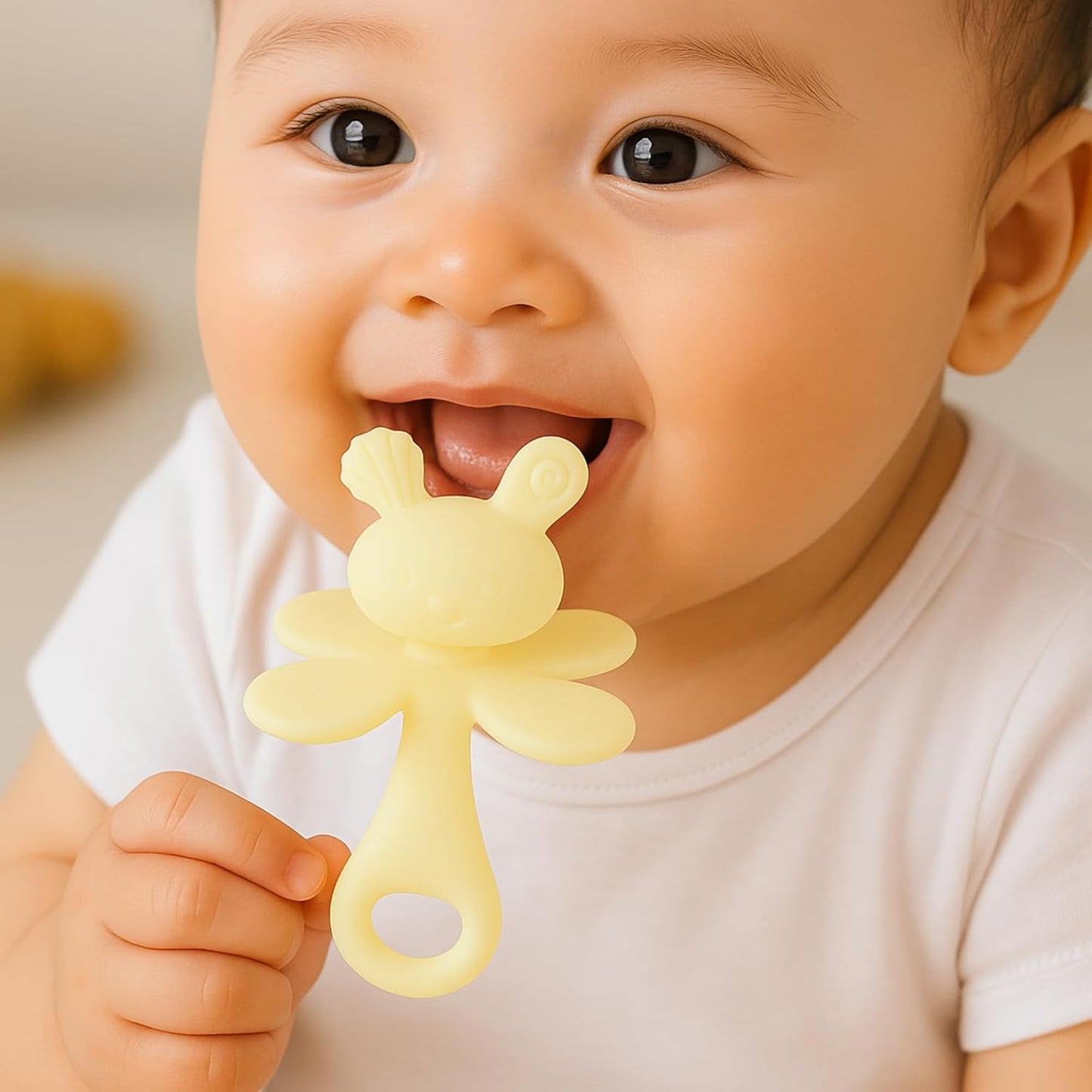 Premium Bunny Silicone Teether (Light Yellow)