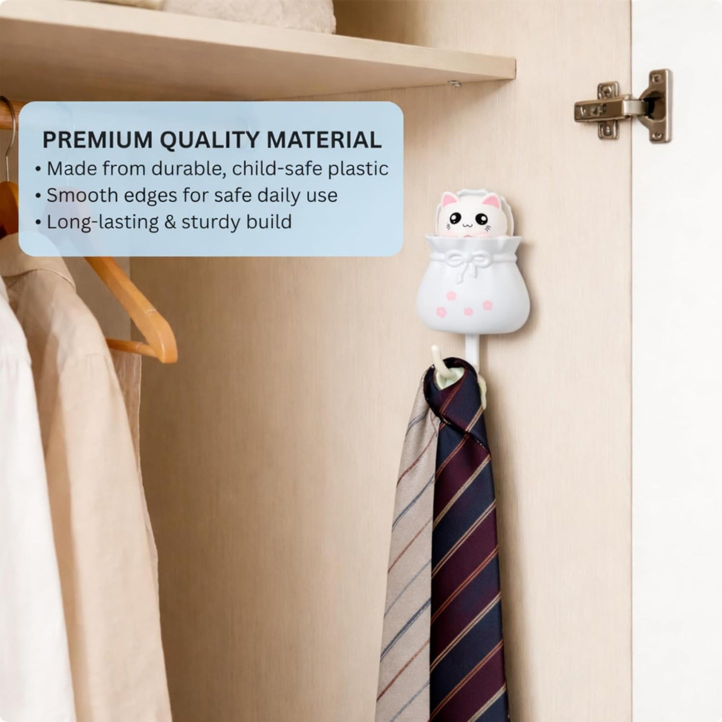 Adhesive Multipurpose Wall Hook for Towels, Bags & Clothes - White Teddy