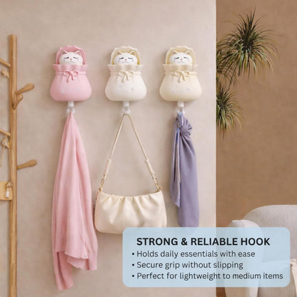 Adhesive Multipurpose Wall Hook for Towels, Bags & Clothes - Pink Kitty