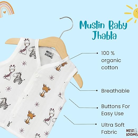 Sleeveless Jhabla With Button- Muslin - Jungle Buddies
