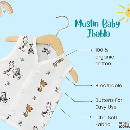 Sleeveless Jhabla With Button- Muslin - Jungle Buddies