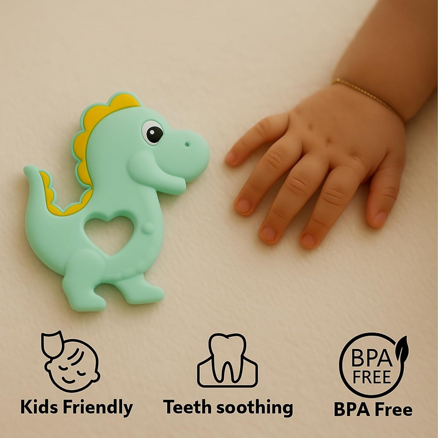 Silicone Cartoon Teether - Dinosaur (Pastel-Green)