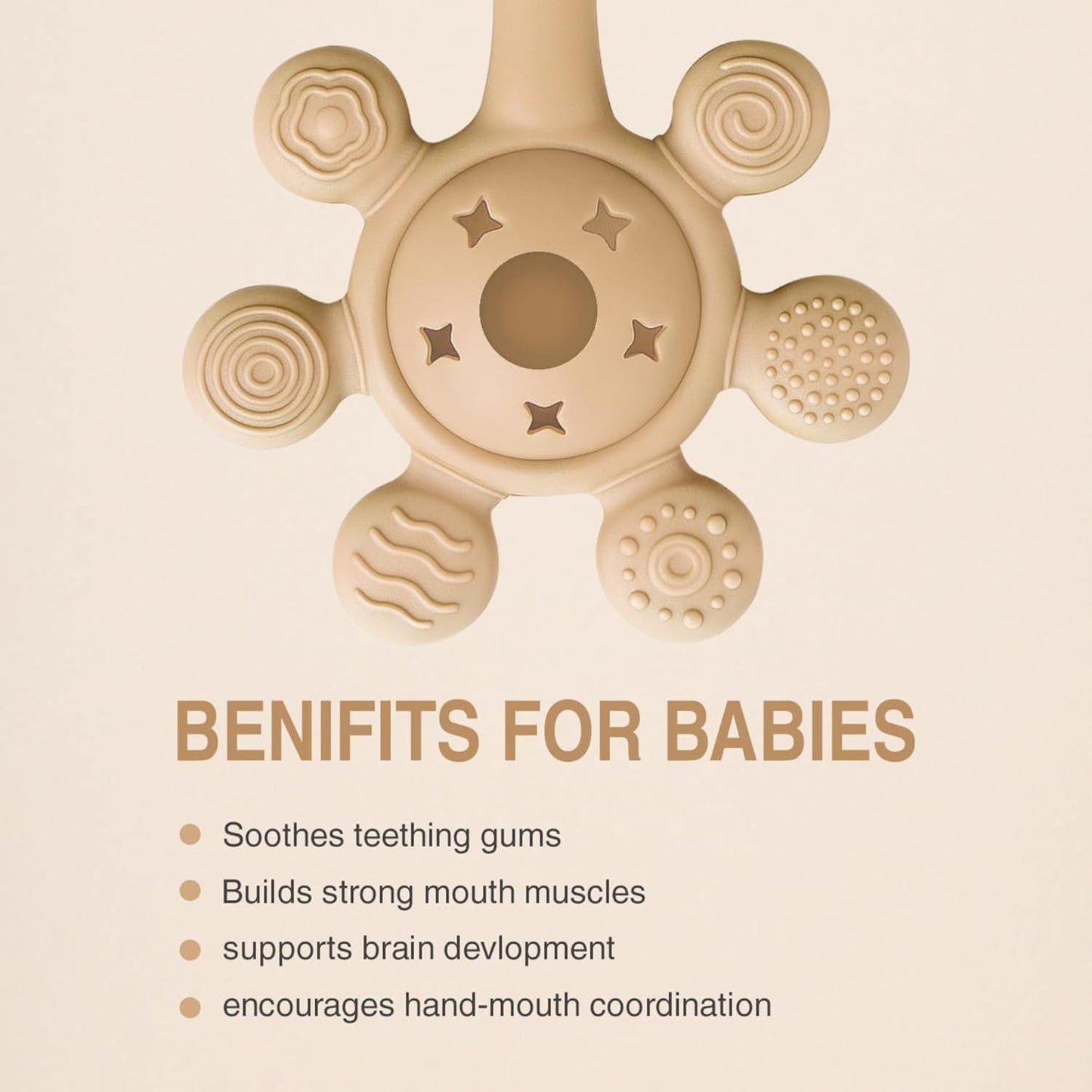 Silicone Flower Rattle Teether - Soft Cocoa