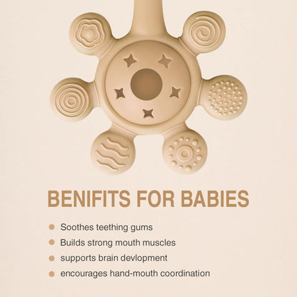 Silicone Flower Rattle Teether - Soft Cocoa