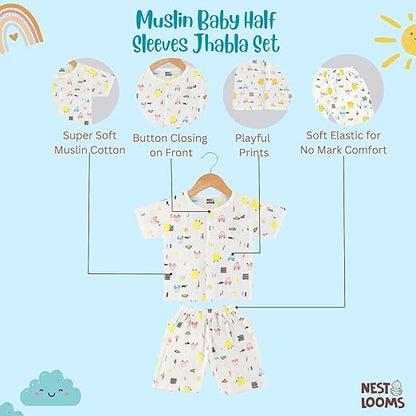 Half Sleeves Jhabla Set - Organic Cotton Muslin -  Little Roadtrip