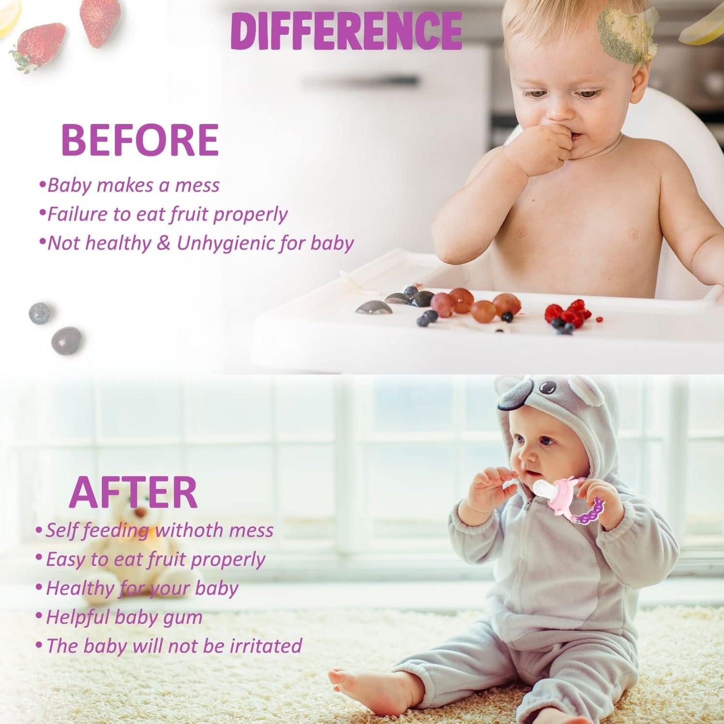 Silicone Fruit Nibbler - Pink Bubble Handle