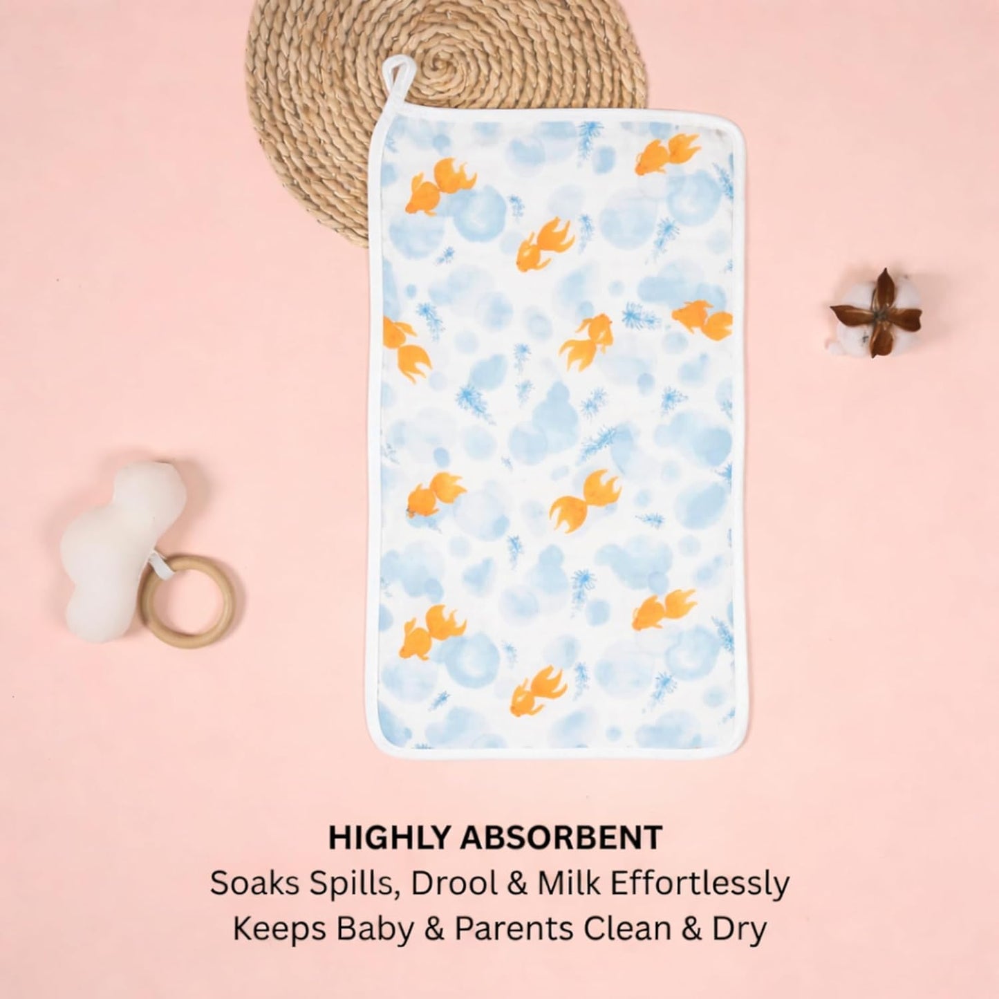 Organic Cotton Burp Cloth - Goldfish Bubbles