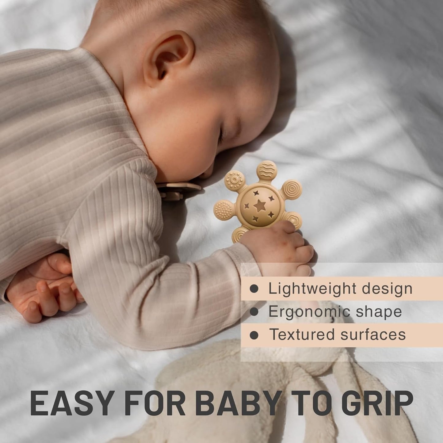 Silicone Flower Rattle Teether - Soft Cocoa