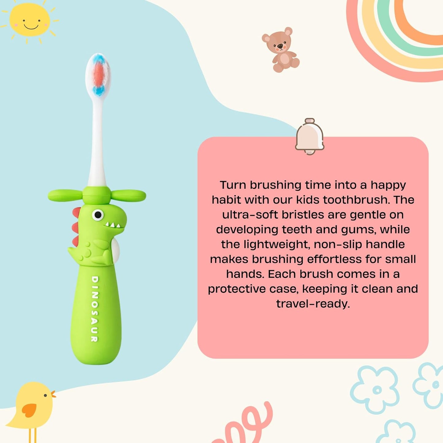 Kids Toothbrush - Green Twisty Dino