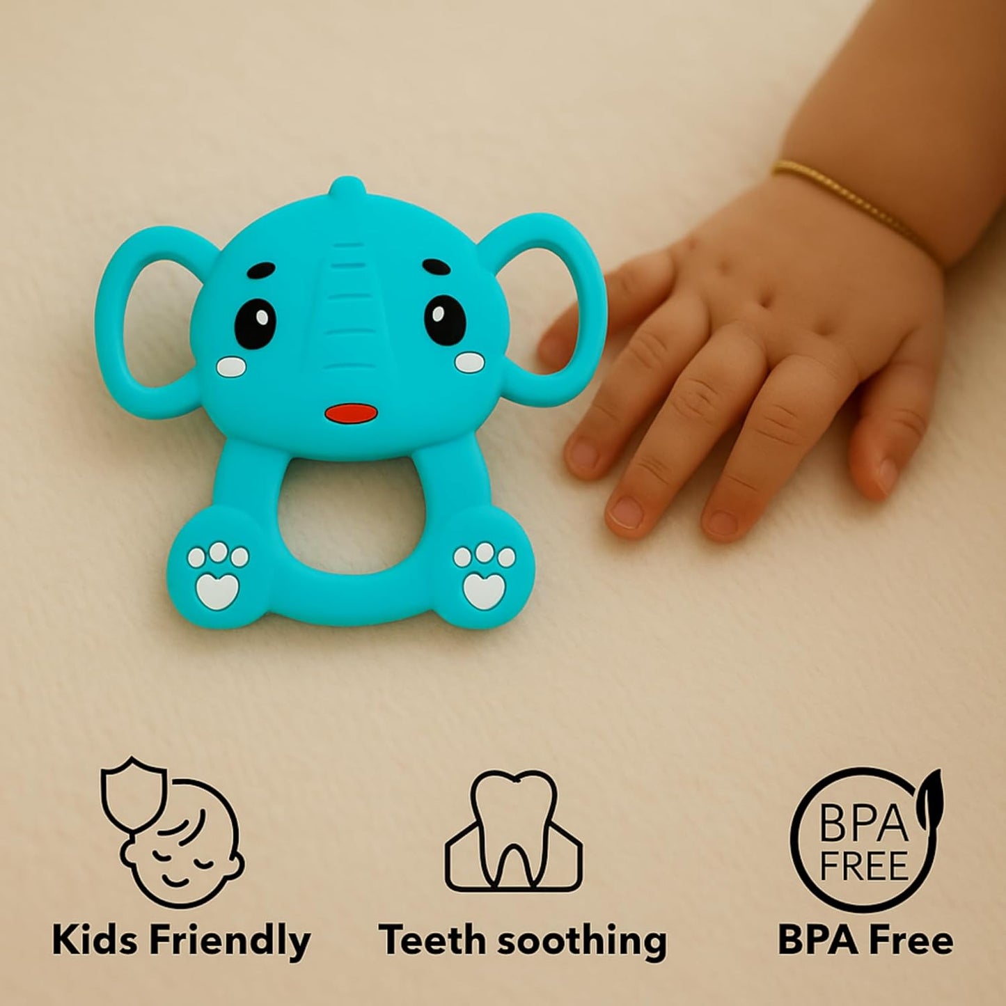 Silicone Cartoon Teether - Elephant (Turquoise)