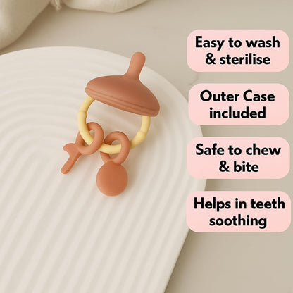 Premium Pacifier Silicone Teether with toy rings (Pink-white)