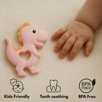 Silicone Cartoon Teether - Dinosaur (Pink)
