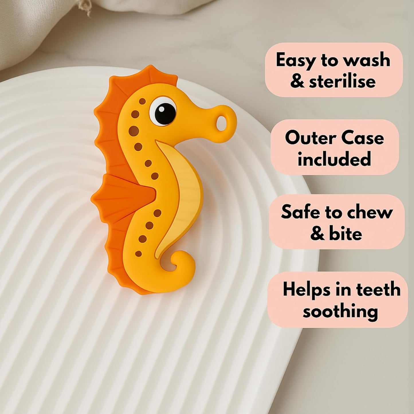 Silicone Cartoon Teether - Seahorse (Orange)