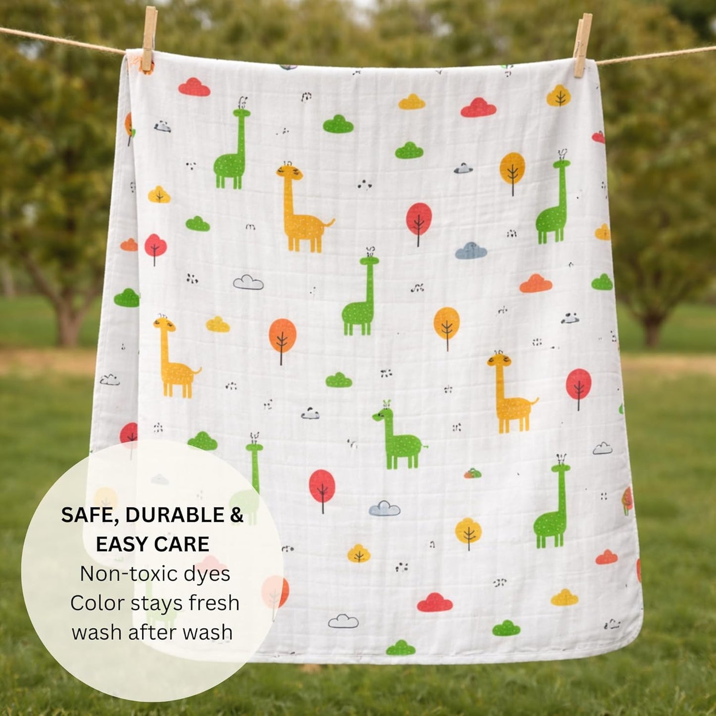 Organic Cotton Muslin Blanket - Giraffe Safari