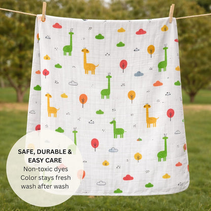 Organic Cotton Muslin Blanket - Giraffe Safari