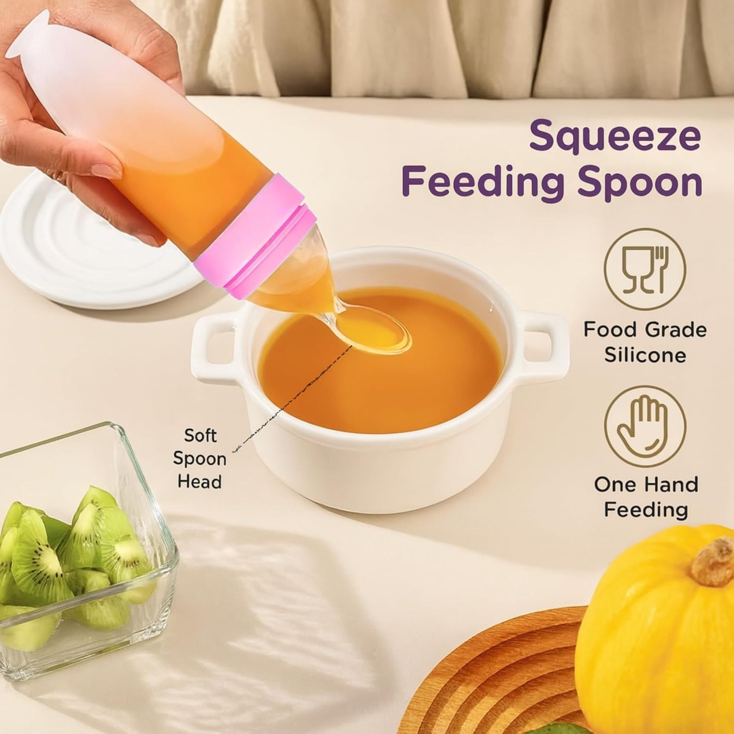 Feeding Bottle With Spoon - peach