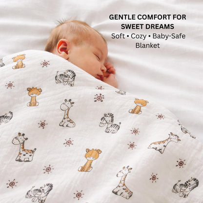Organic Cotton Muslin Blanket - Jungle Buddies