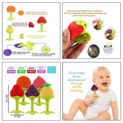 Silicone Fruit Shape Teether - Combo Of 5