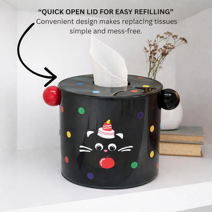 Decorative DIY Baby Wipes & Tissue Storage Box - Polka Kitty Black