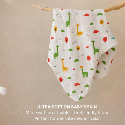 Organic Cotton Muslin Blanket - Giraffe Safari