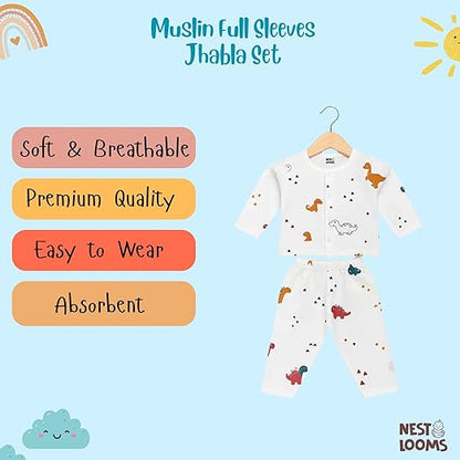 Muslin Full Sleeves Jhabla Set - Organic Cotton Muslin - Dinoland