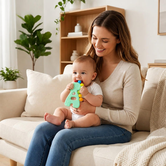 Silicone Rainbow Dino Teether - (Green)