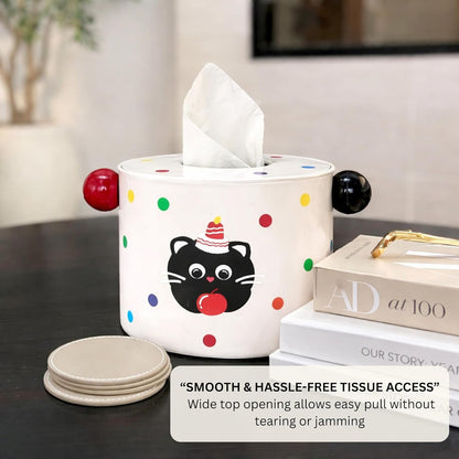 Decorative DIY Baby Wipes & Tissue Storage Box - Polka Kitty White