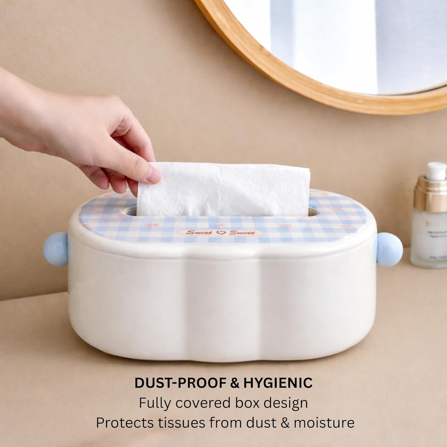 Decorative Baby Wipes & Tissue Storage Box - Bluebell Checks