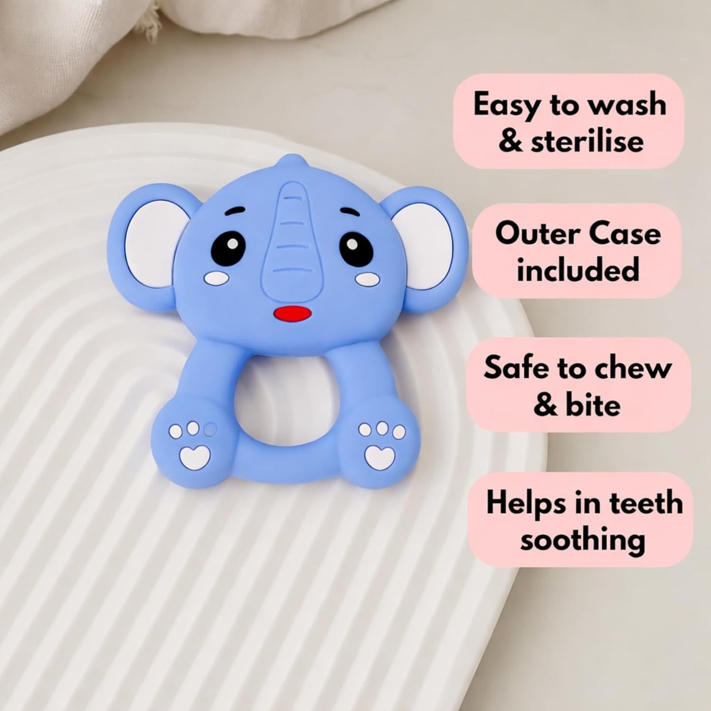 Silicone Cartoon Teether - Elephant  (Blue)