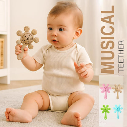 Silicone Flower Rattle Teether - Soft Cocoa