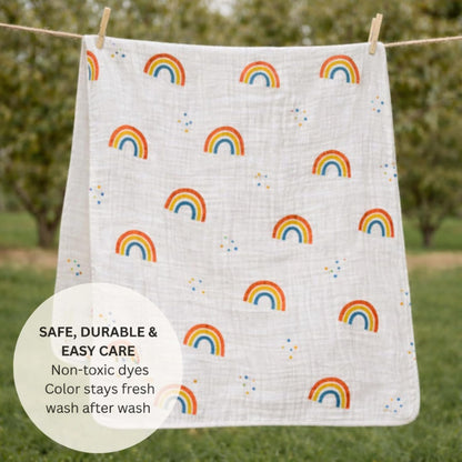 Organic Cotton Muslin Blanket - Rainbow Dreams